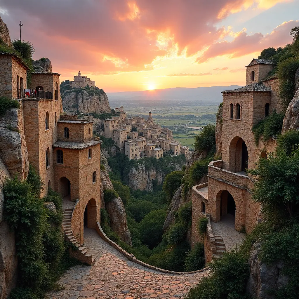 Sunlit Sassi of Matera at Sunset