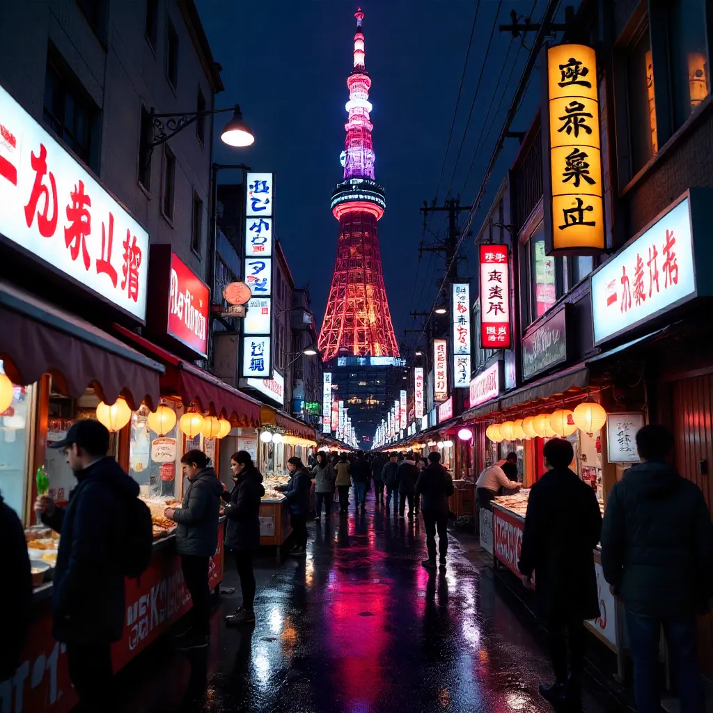 Neon Twilight in Shinsekai: Tsutenkaku and Osaka Street