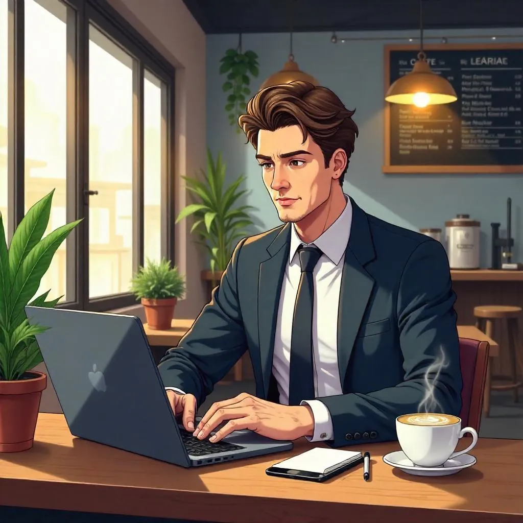 Anime Professional in a Cozy Coffee Shop