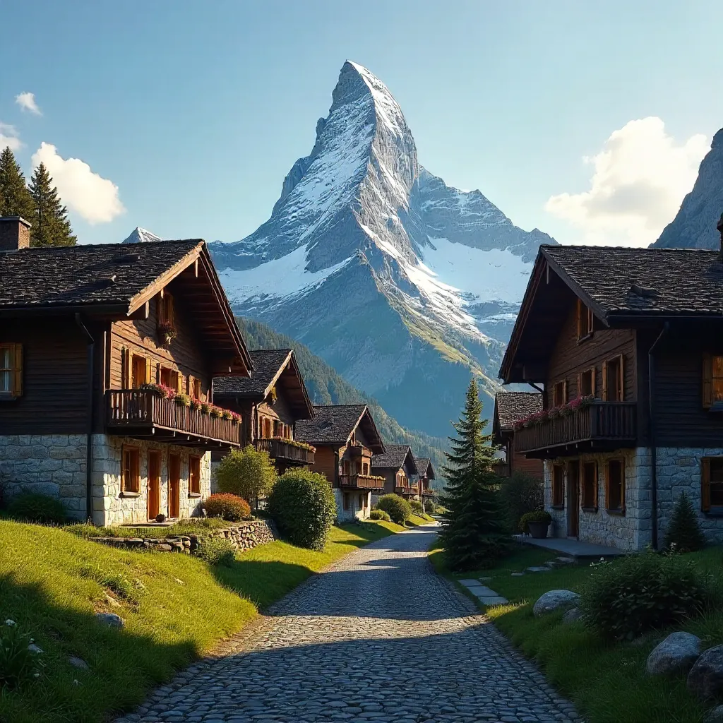 Matterhorn View with Rustic Zermatt Chalets