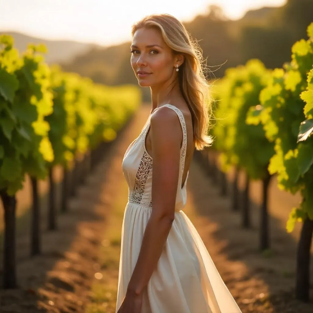 Elegant Photorealistic Woman in a Vineyard
