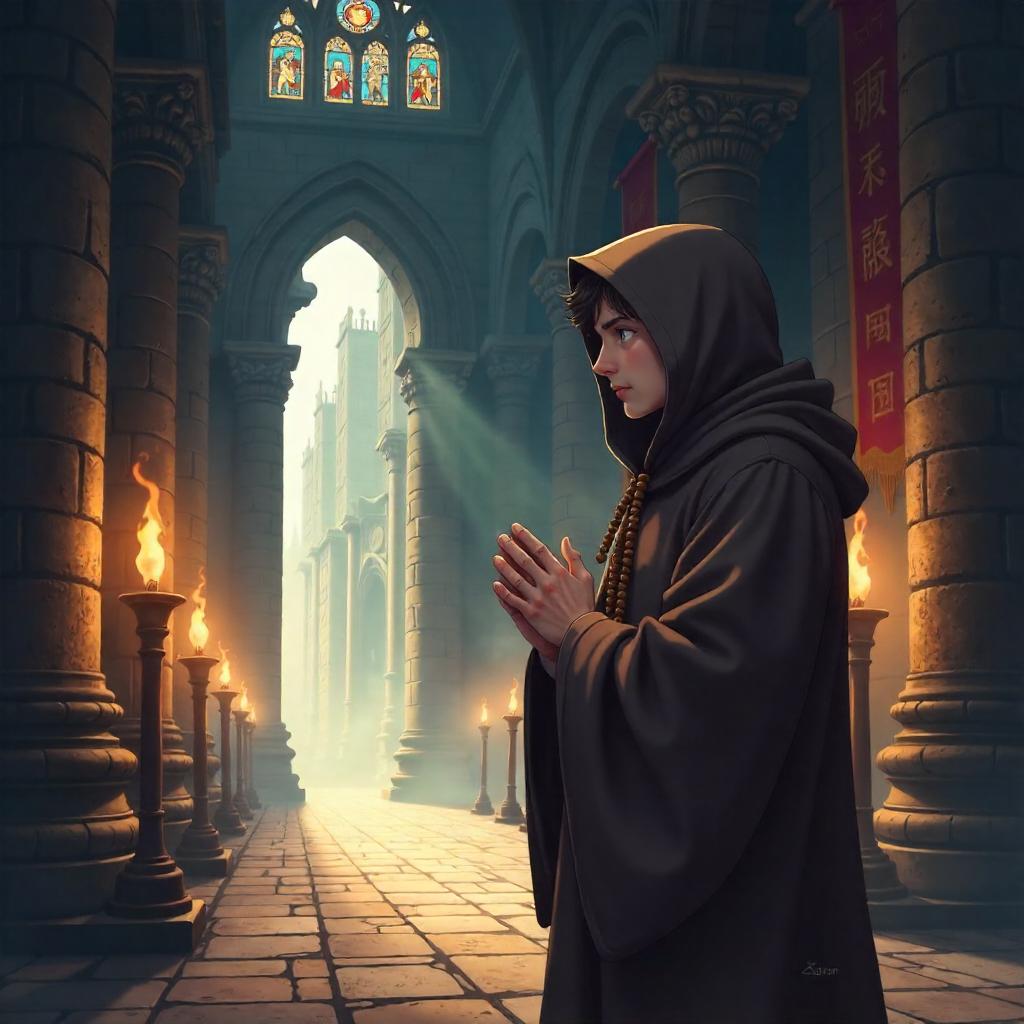 Monk in an Anime Castle: Meditative Guardian