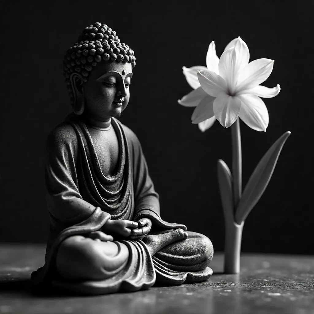 Moody Buddha and Hyacinth in Monochrome