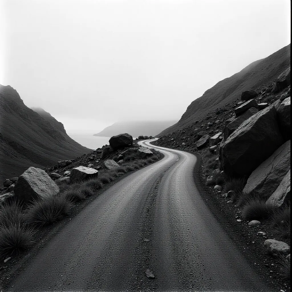 Winding Road Through Quiet Rocky Terrain