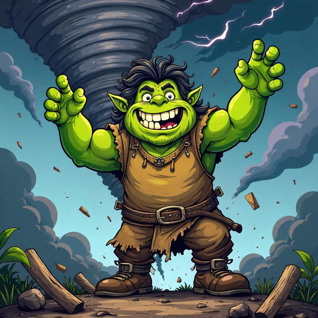 Ogre in a Whirlwind: A Playful Cartoon Adventure