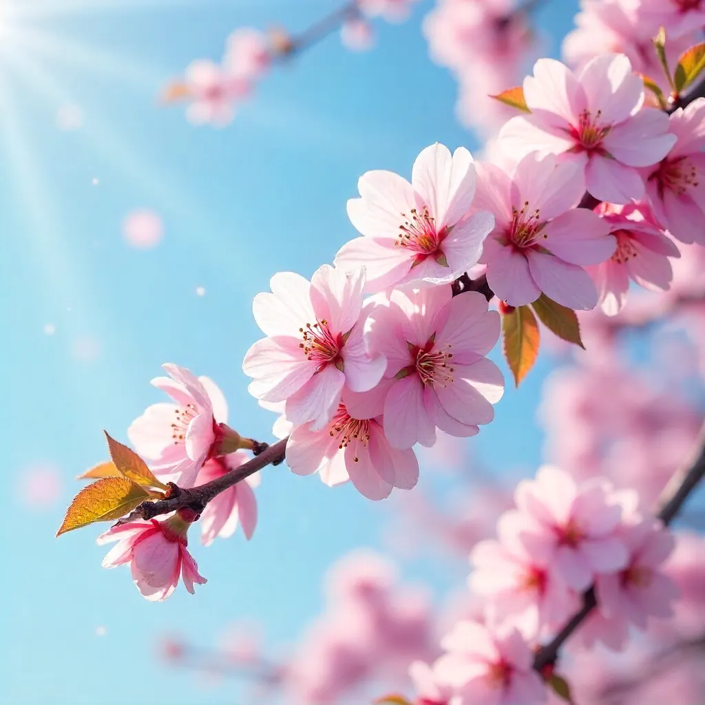 Cherry Blossoms in Full Bloom under Clear Blue Skies