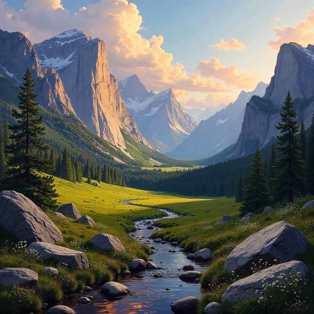 Giant Oil Painting Over a Mountain Valley