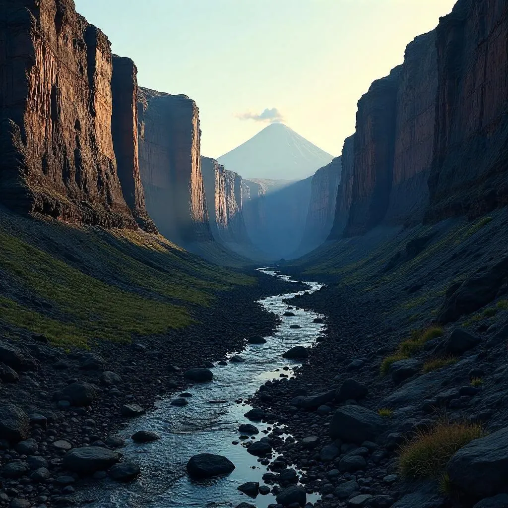 Photorealistic Canyon Carved in Volcanic Rock