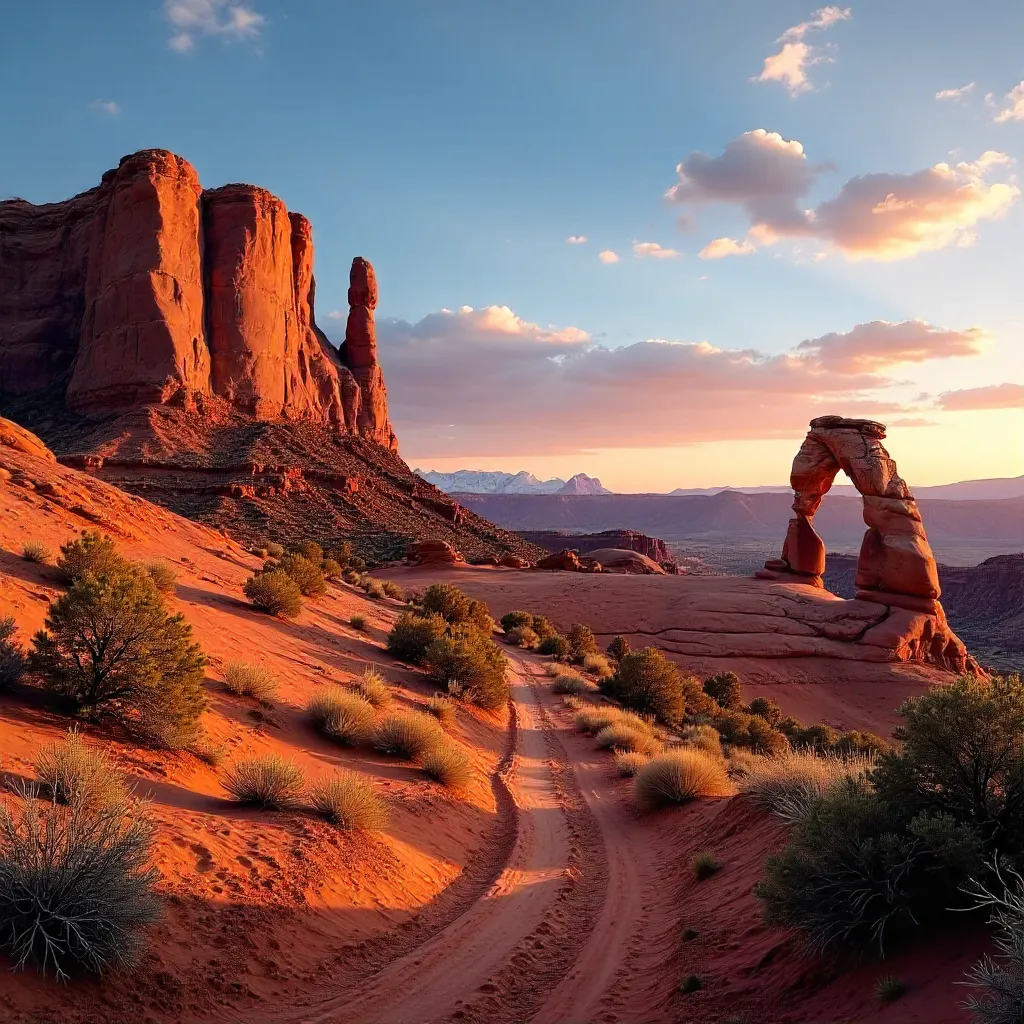 Sunrise Panorama over Arches in Utah
