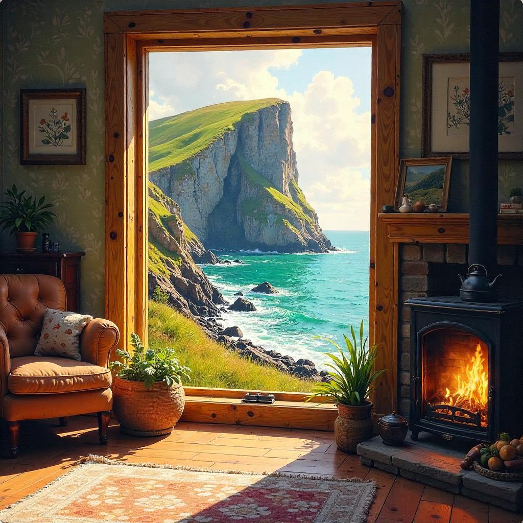 Cliff View from a Cozy Cottage Window