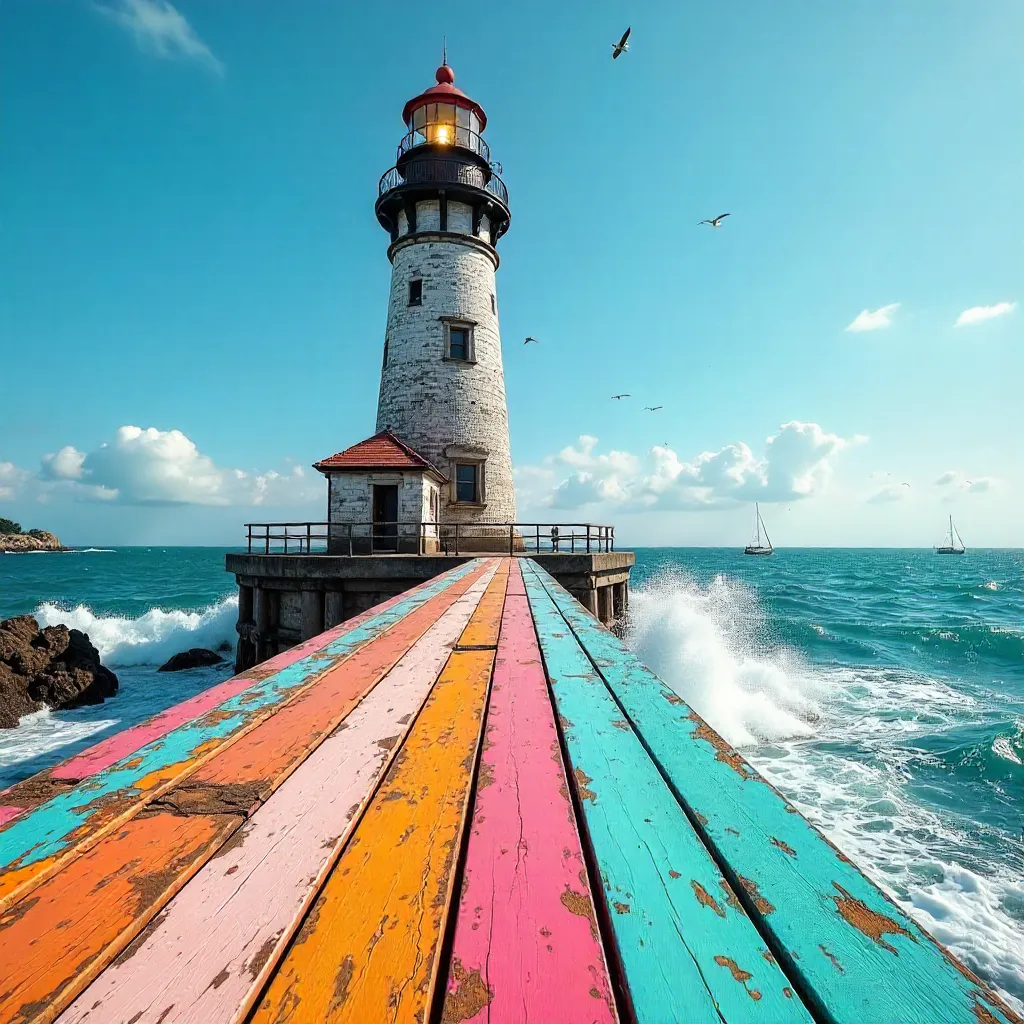 Dramatic Lighthouse on Colorful Coastal Platform