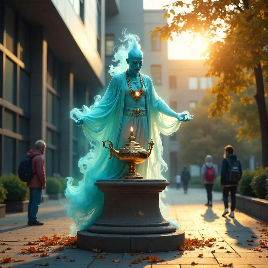 Photoreal Genie Emerging in a University Campus