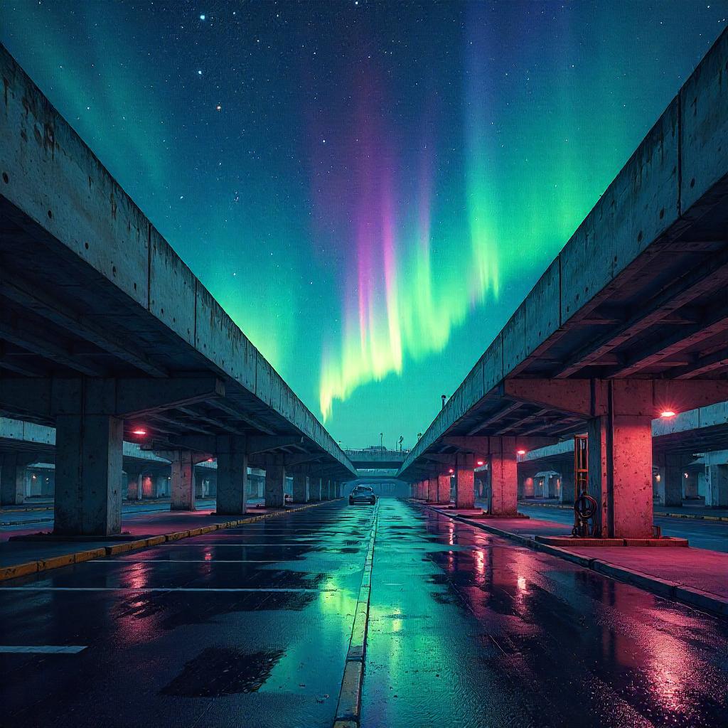 Aurora Watercolor Above a Parking Garage