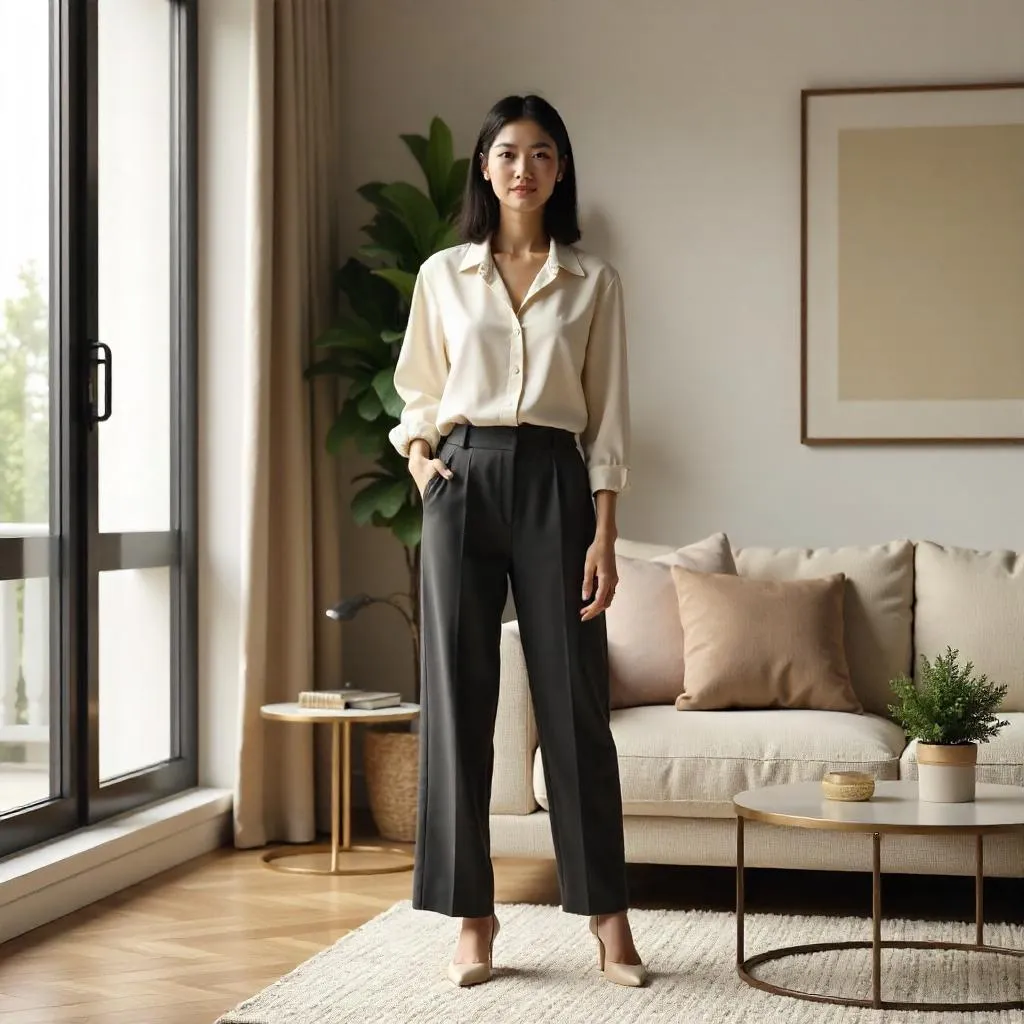 Stylish Asian Woman in a Modern Living Room