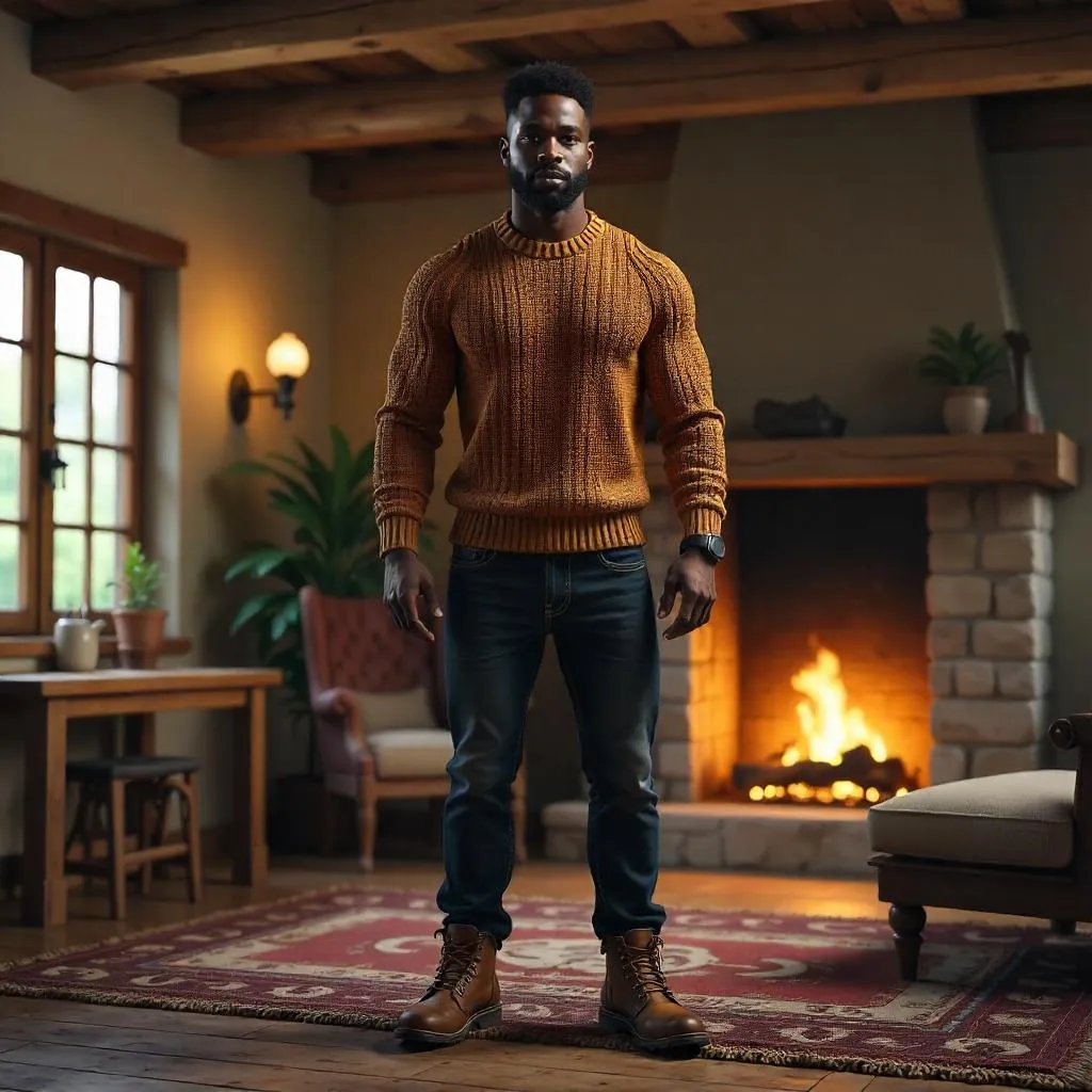 Strong Black Man in a Cozy Cottage