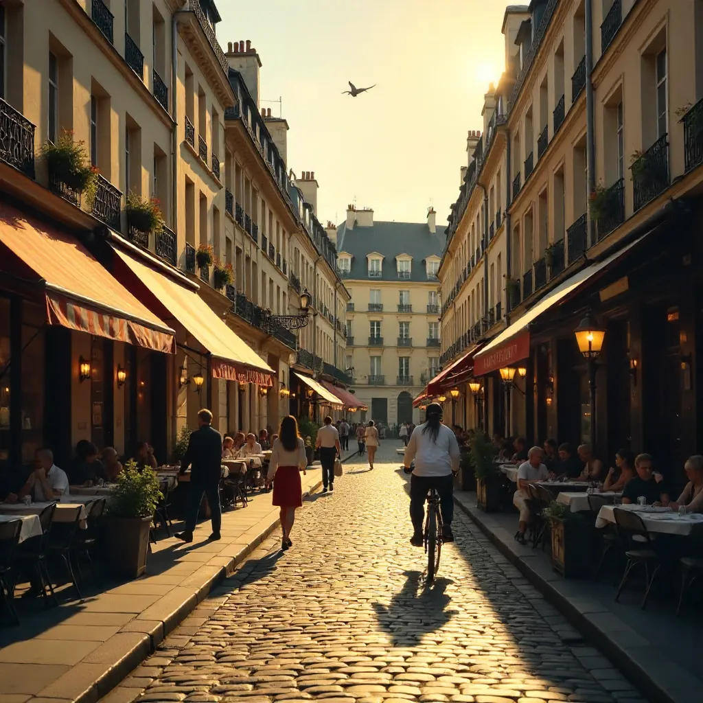 Parisian Street View: Historic Charm and Bustling Life