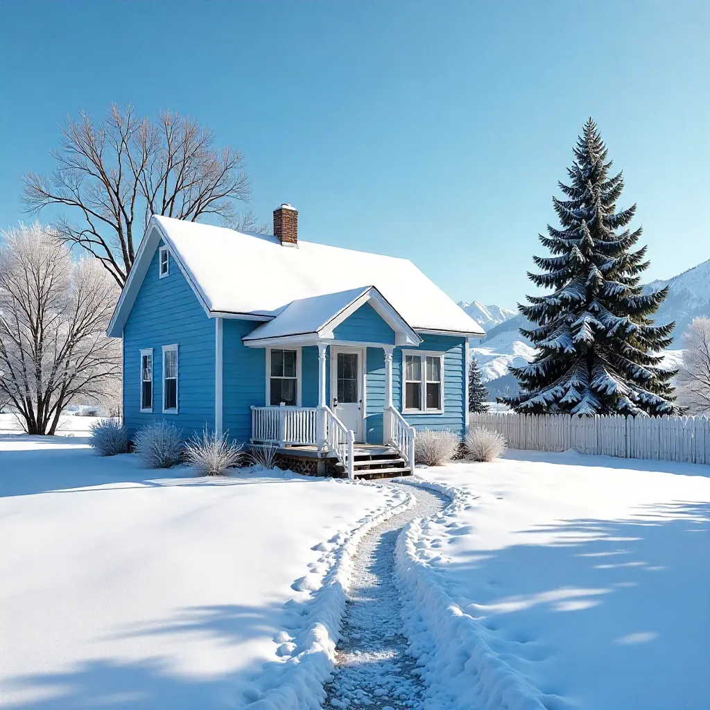 Quaint Blue Boise House in Winter Light