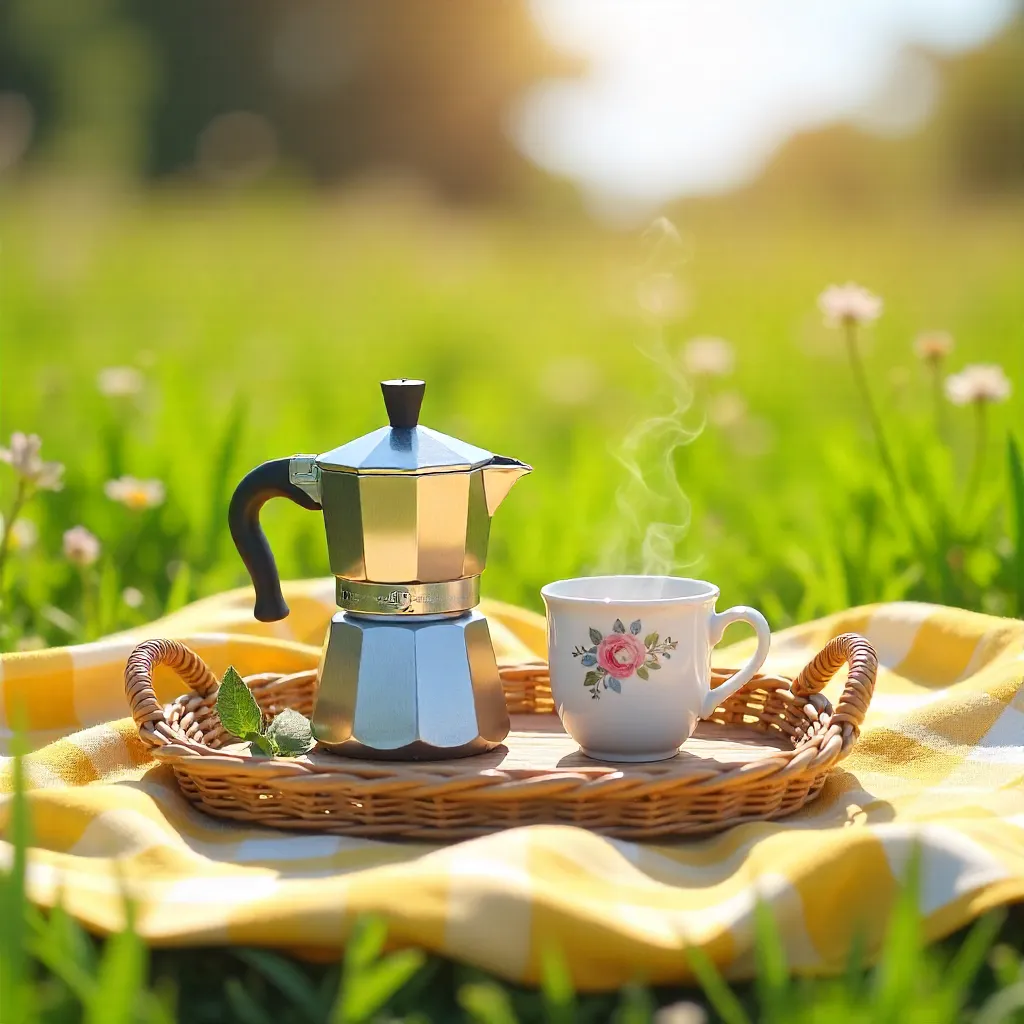 Meadow Morning: Wicker Tray Coffee on Yellow Checks
