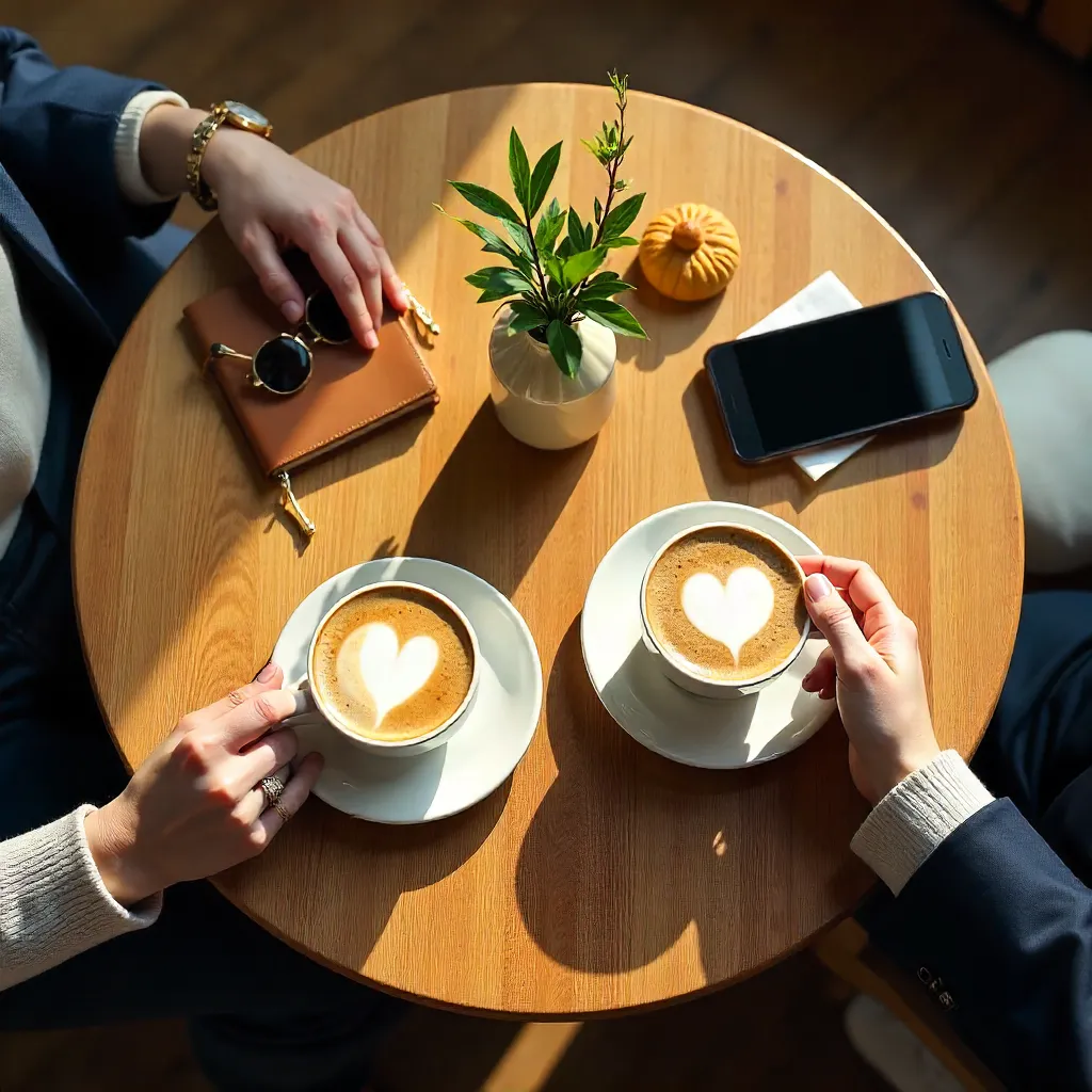 Overhead Chic Coffee Date: Top-Down Vignette