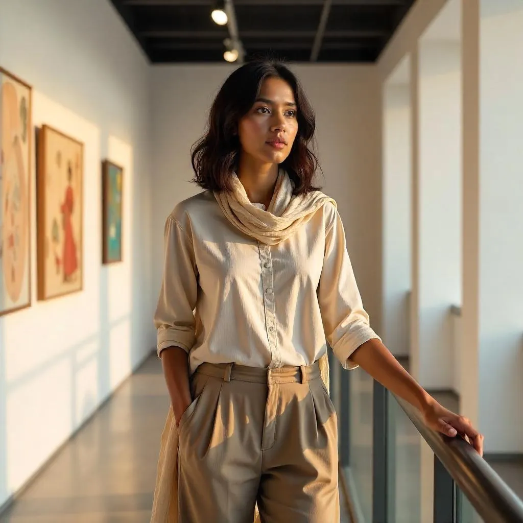 Photorealistic Indian Woman in an Art Gallery