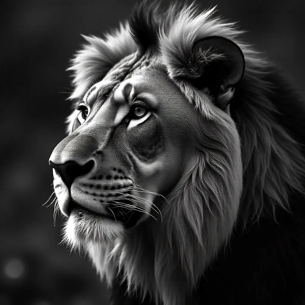 Regal Black-and-White Lion Portrait