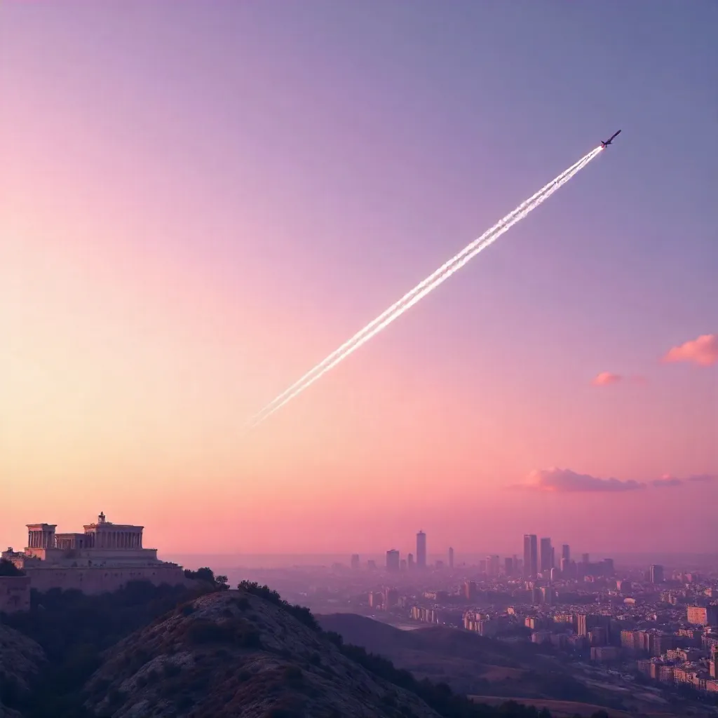 Airplane Contrail Over Amman in Pastel Skies