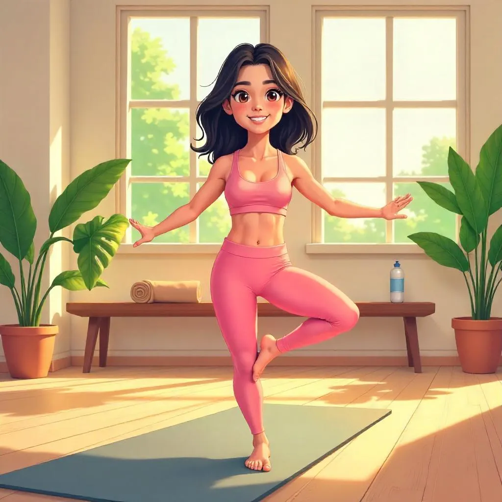 Cheerful Latina Woman in Anime Yoga Studio