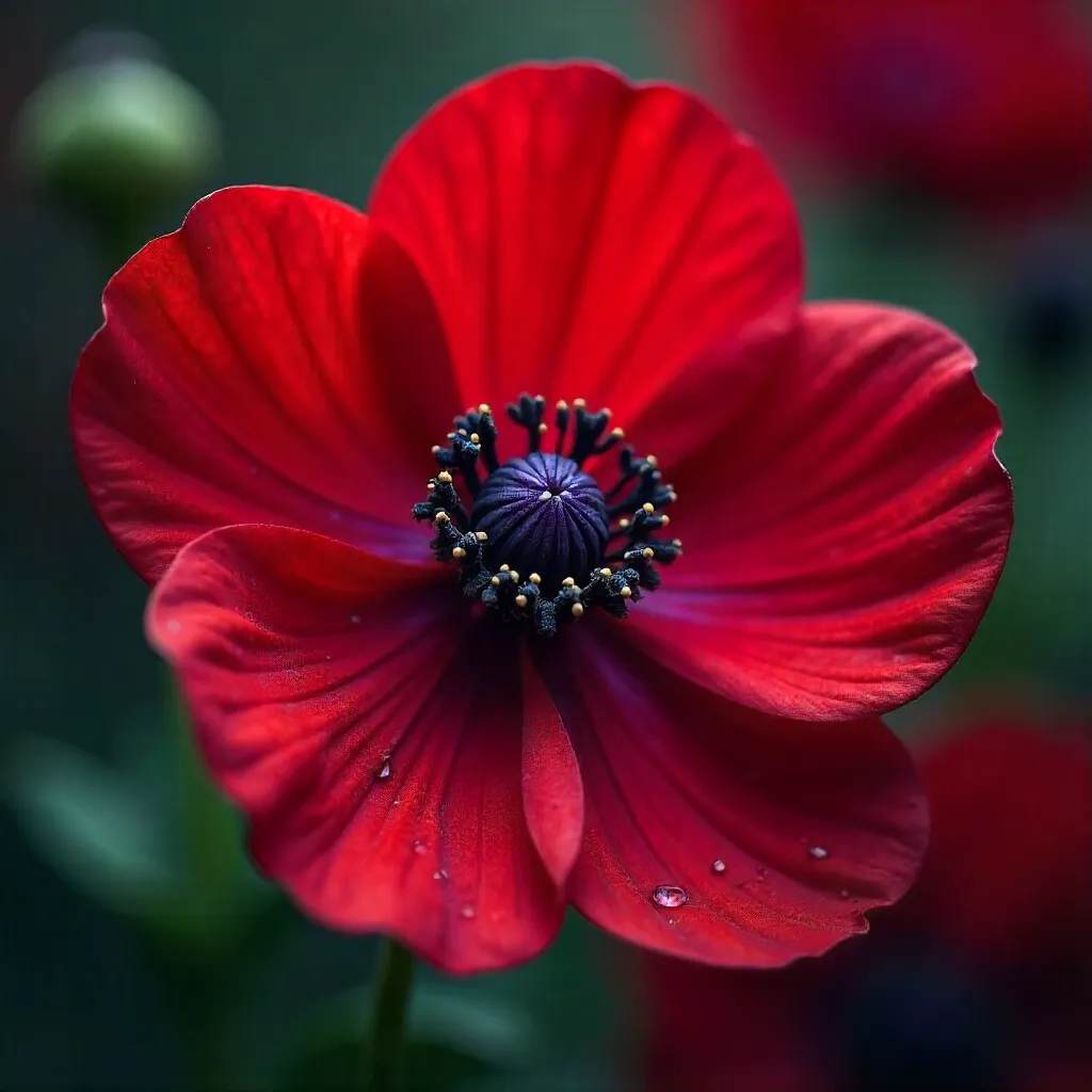 Vibrant Red Anemone Macro Portrait