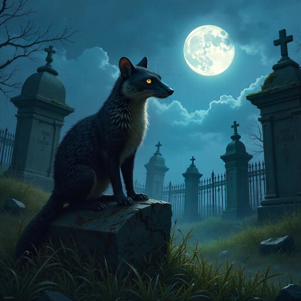 Moonlit Mongoose in a Gothic Graveyard (Digital Art)
