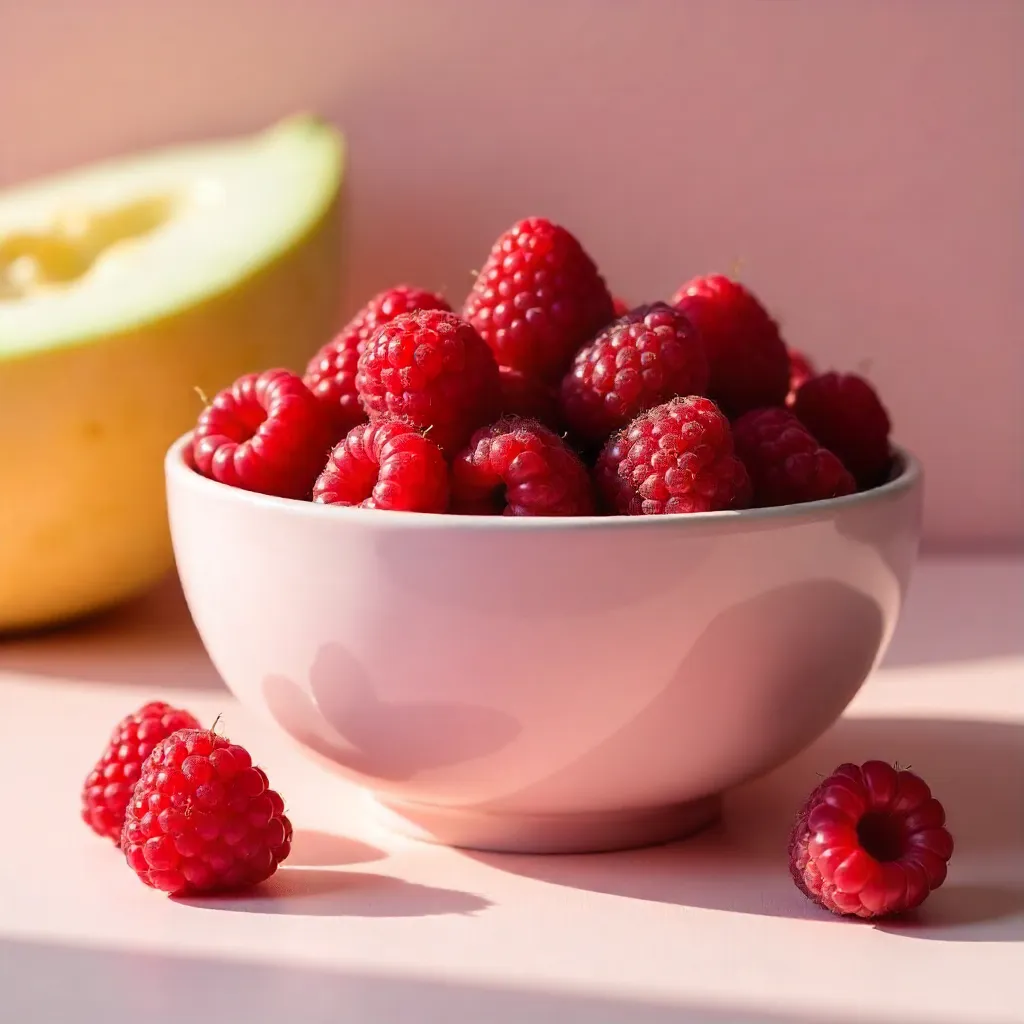 Pink Raspberry Bowl Beside a Melon