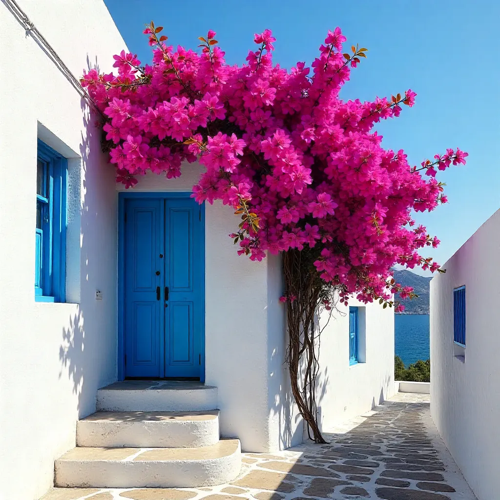 Bougainvillea on a White Naxos House