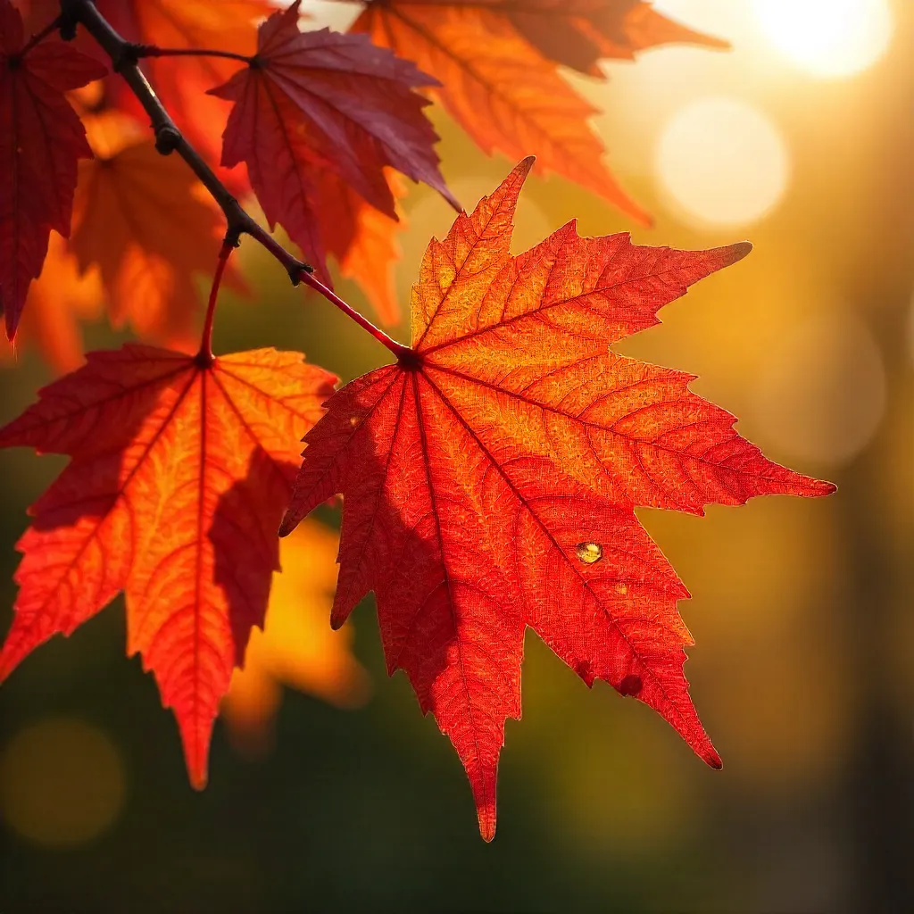 Vivid Autumn Maple Leaves in Golden Sunlight