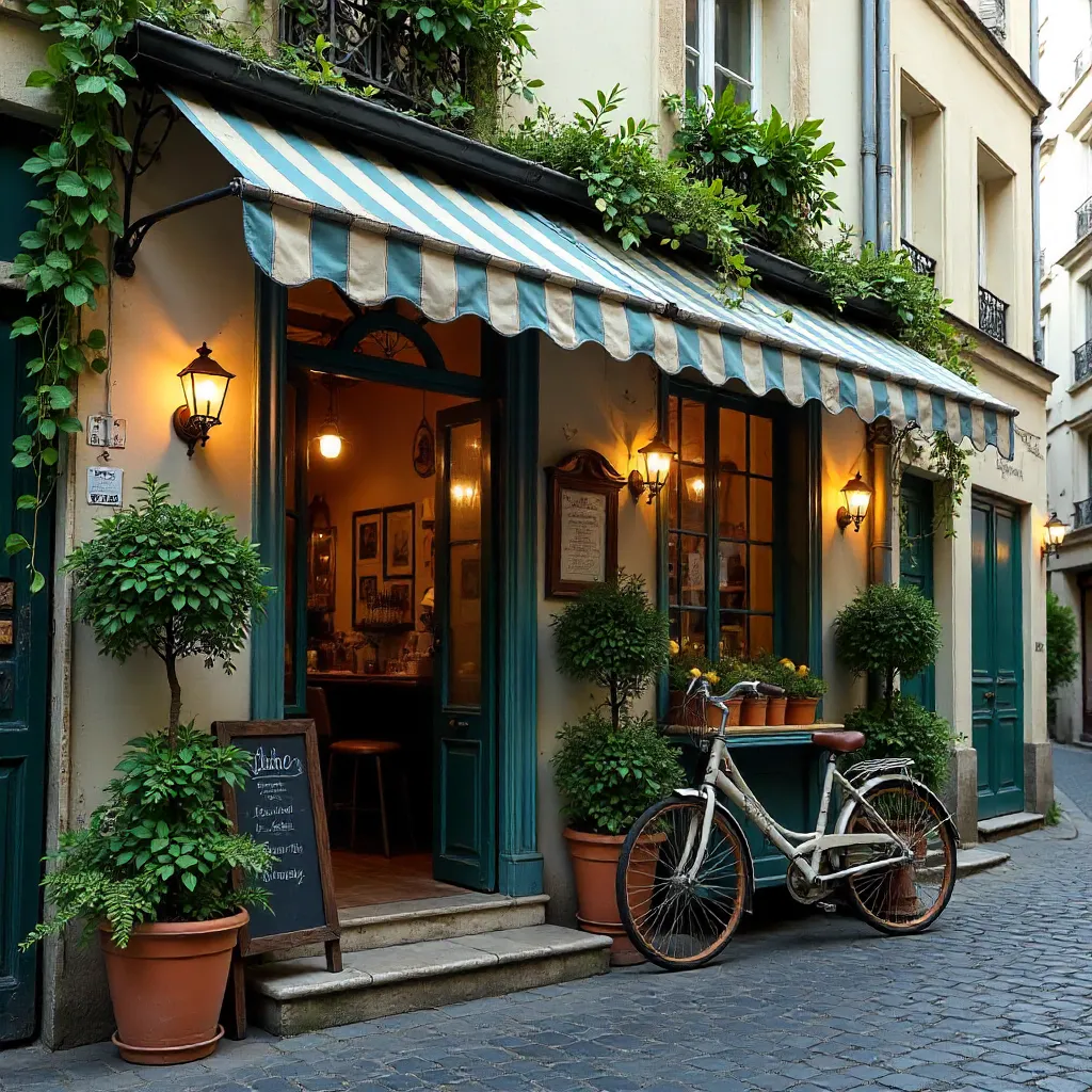 Cozy Leafy Entrance of a Paris Café