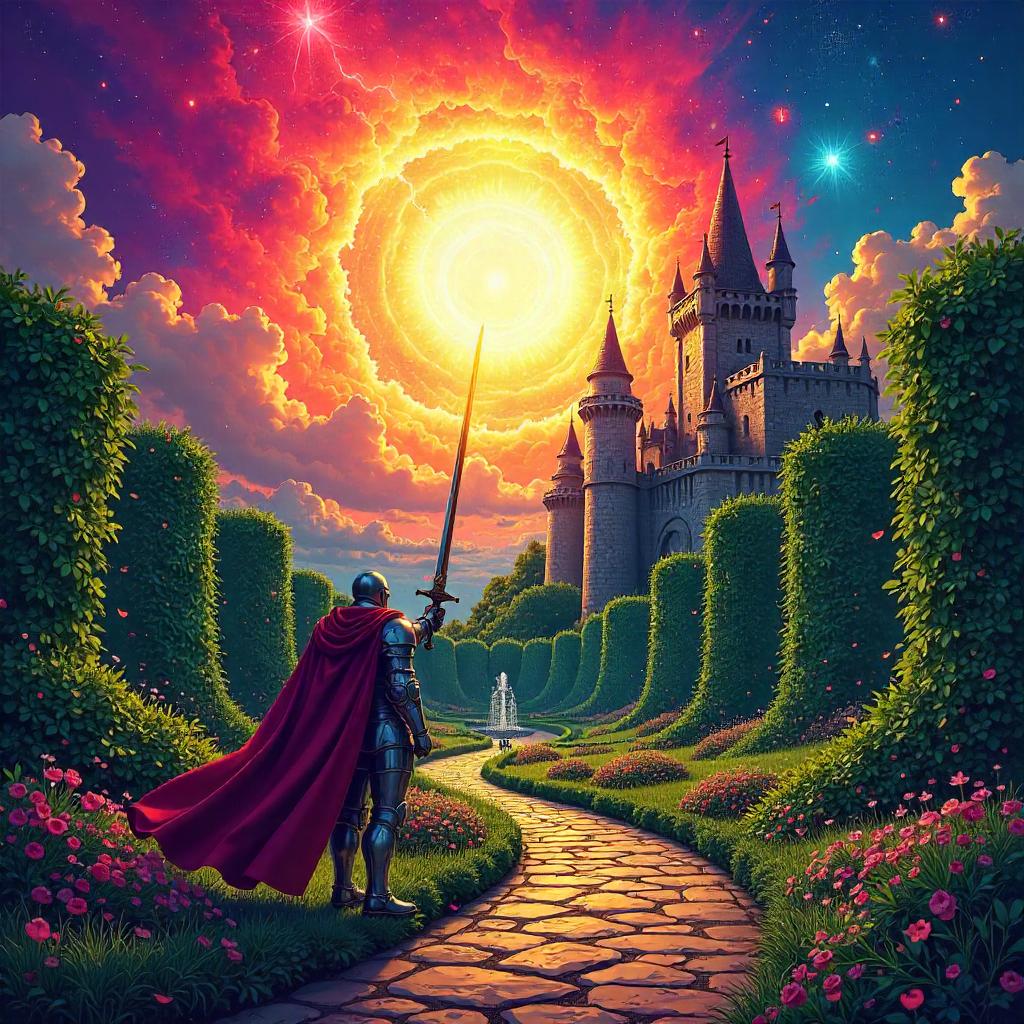 Supernova Burst in Castle Garden (Comic Style)