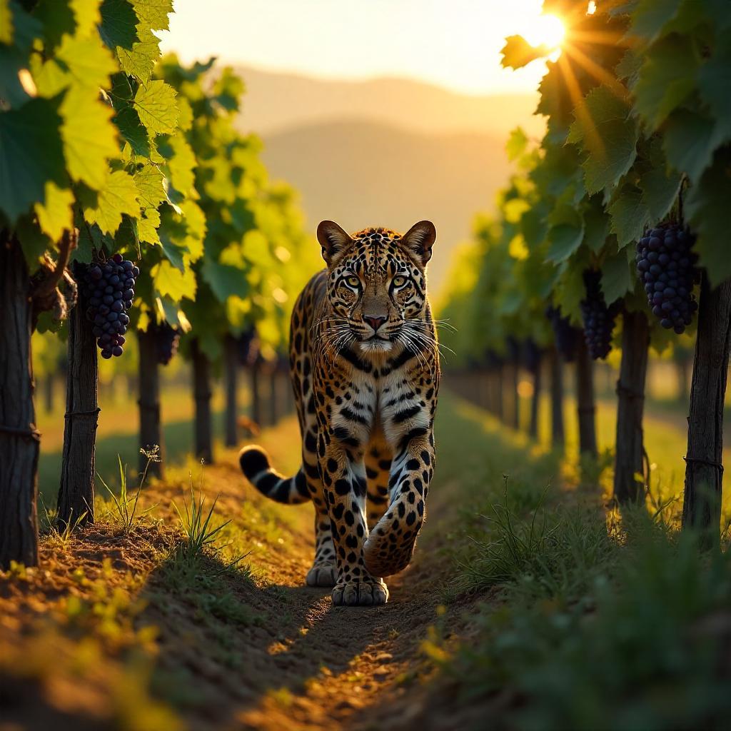 Leopard in a Sunlit Vineyard