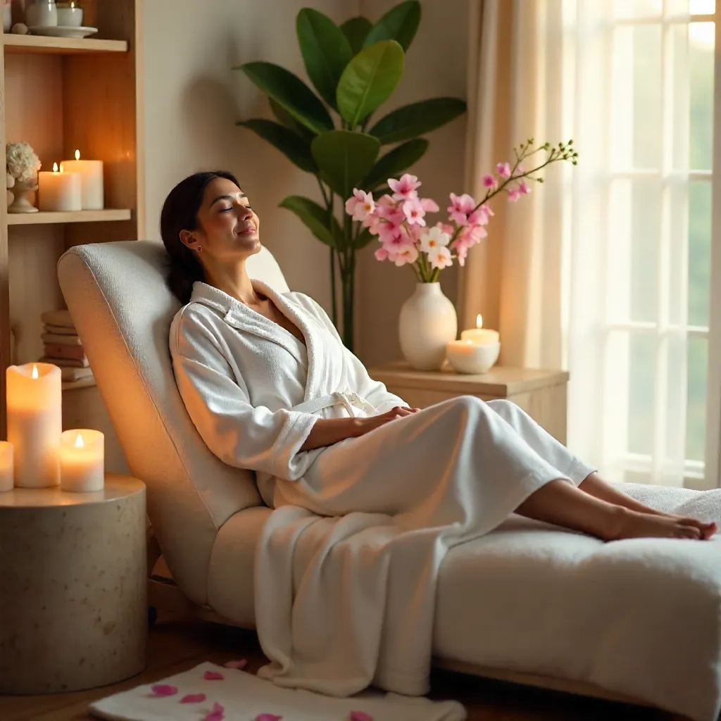 Serene Indoor Spa Day with Flowers and Candles
