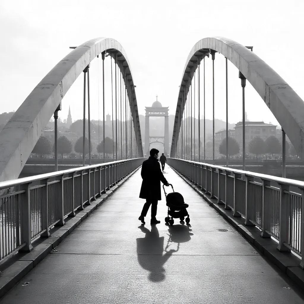 Monochrome Moment on Peace Bridge, Tbilisi