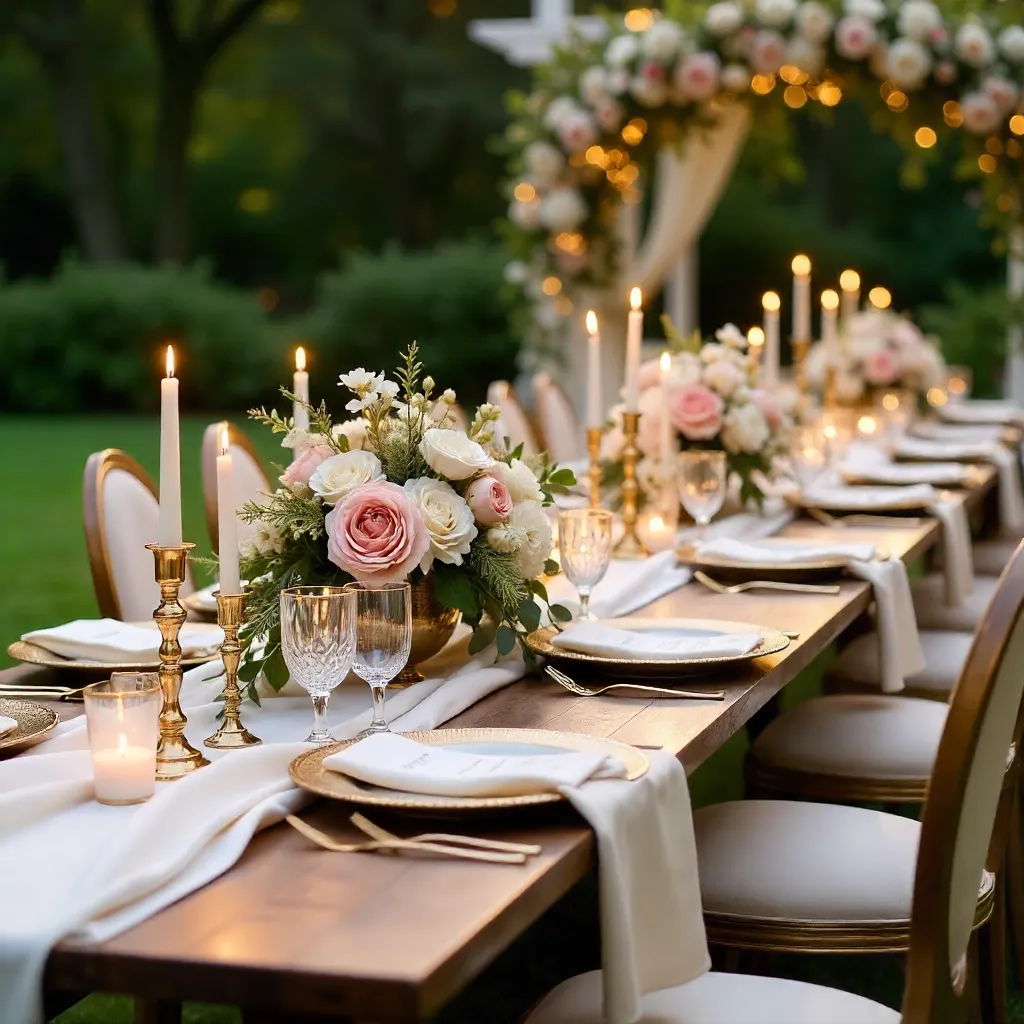 Elegant Outdoor Wedding Table with Flowers and Candlesticks