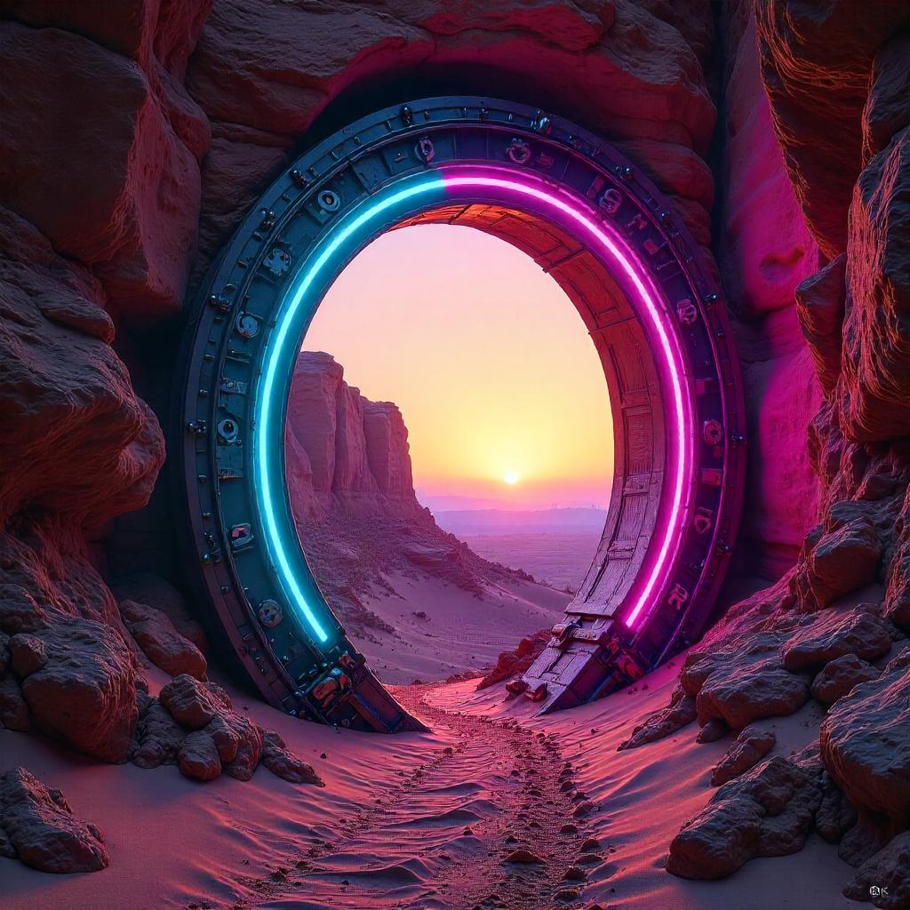 Neon Gateway Rising in a Desert Canyon