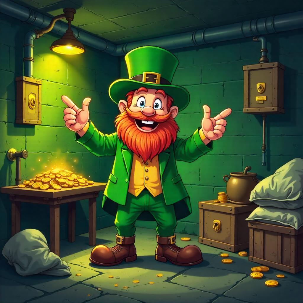Cartoon Leprechaun in a Cozy Underground Bunker