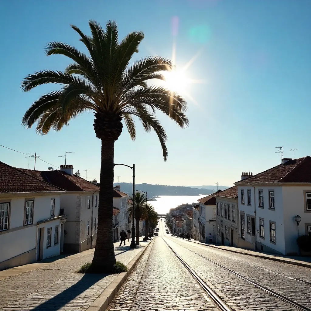 Palm Tree Silhouette under Lisbon's Winter Sun