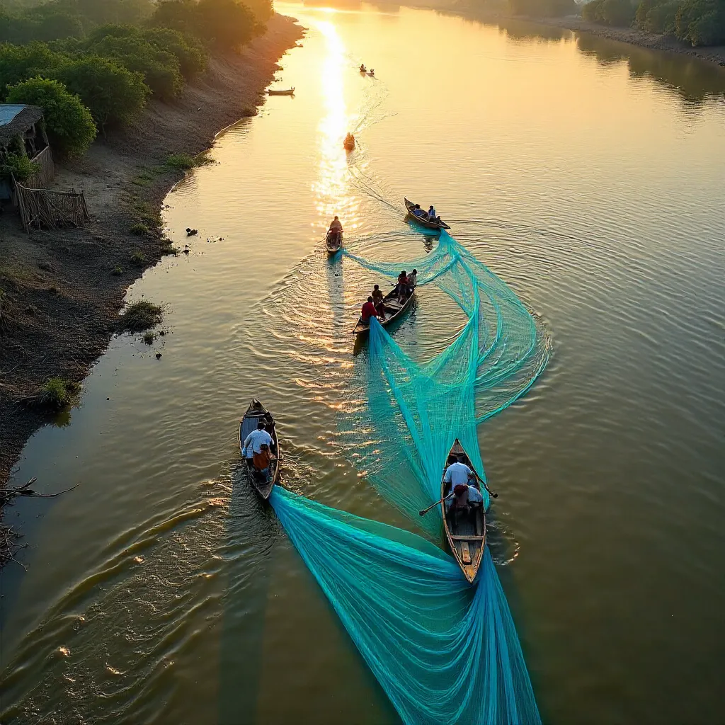 Blue Nets & Teamwork: Aerial Fishermen of West Bengal