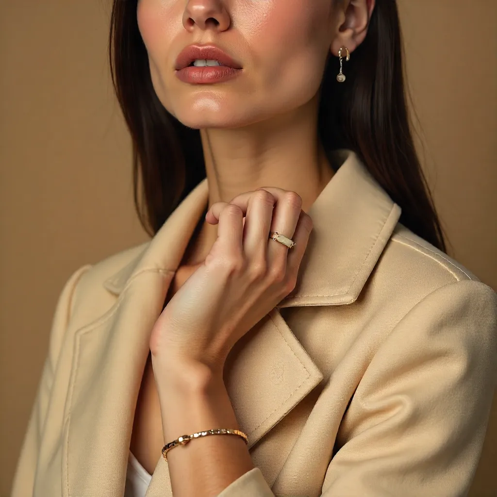 Beige Coat Close-Up with Minimalist Jewelry