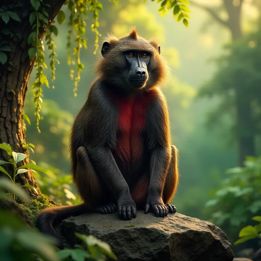 Regal Gelada on a Verdant Rock in Lush Habitat