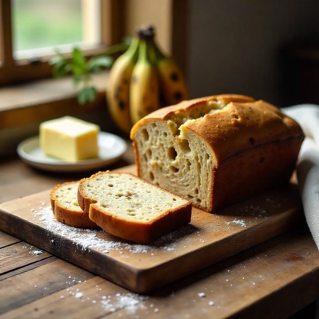 Rustic Banana Bread on a Wooden Board