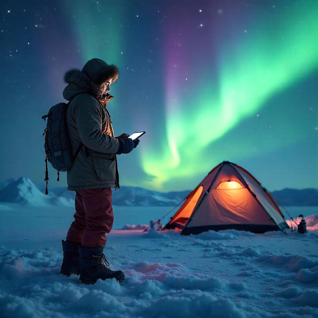 Photorealistic Scientist Beneath the Northern Lights