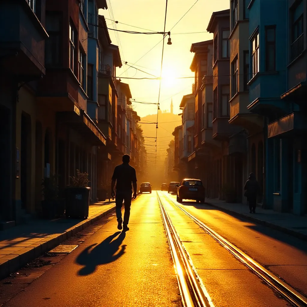 Silhouette in Eskişehir: Blue and Yellow Facades