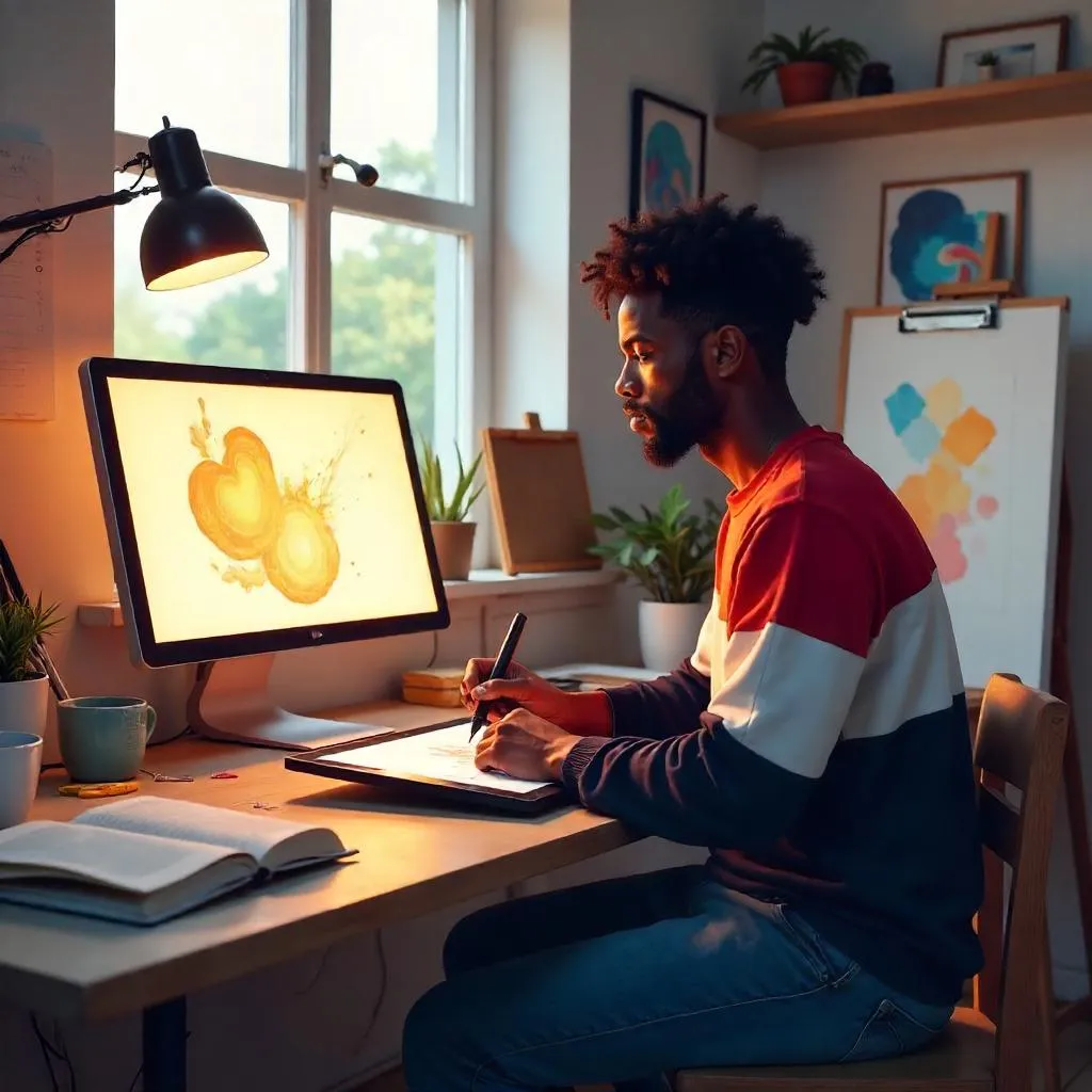 Studio Portrait: Young Black Man in Digital Art Studio