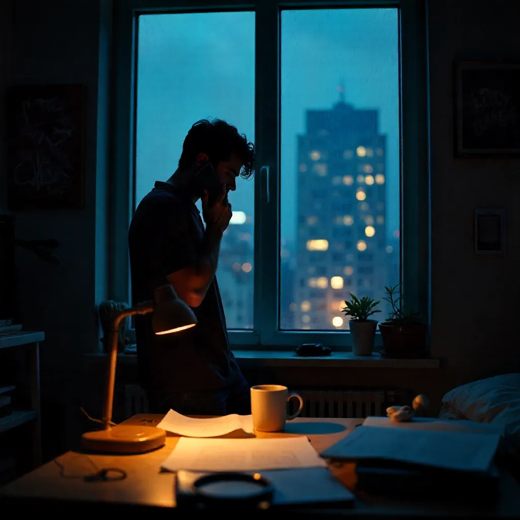 Dim Amber Night: A Moody Phone Call