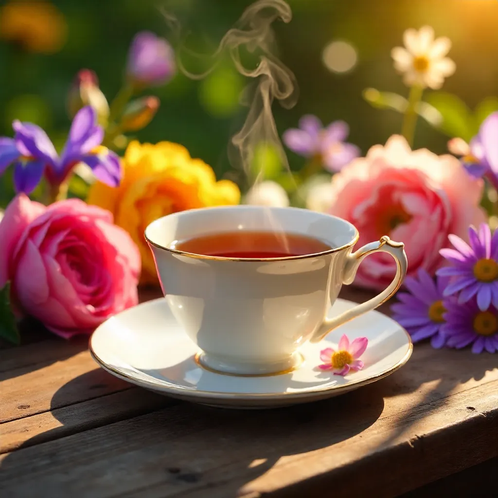 Elegantly Detailed Tea Cup in Sunlit Garden